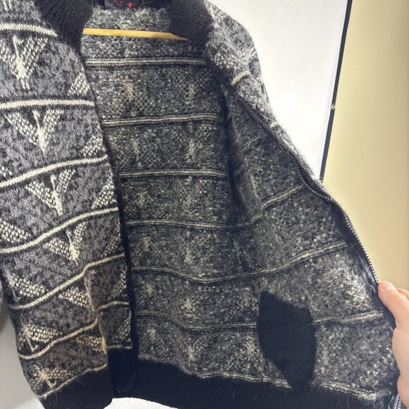 Minkha 100% Alpaca Hand-Knit Zip Cardigan Sweater Gray Black Pattern Women L/XL - Picture 5 of 6